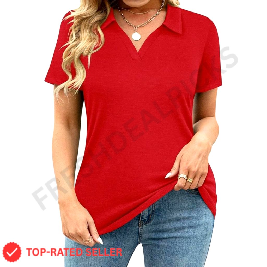 Plus Size Polo Shirt Short Sleeve Loose Fit Business Casual Top Preppy Chic